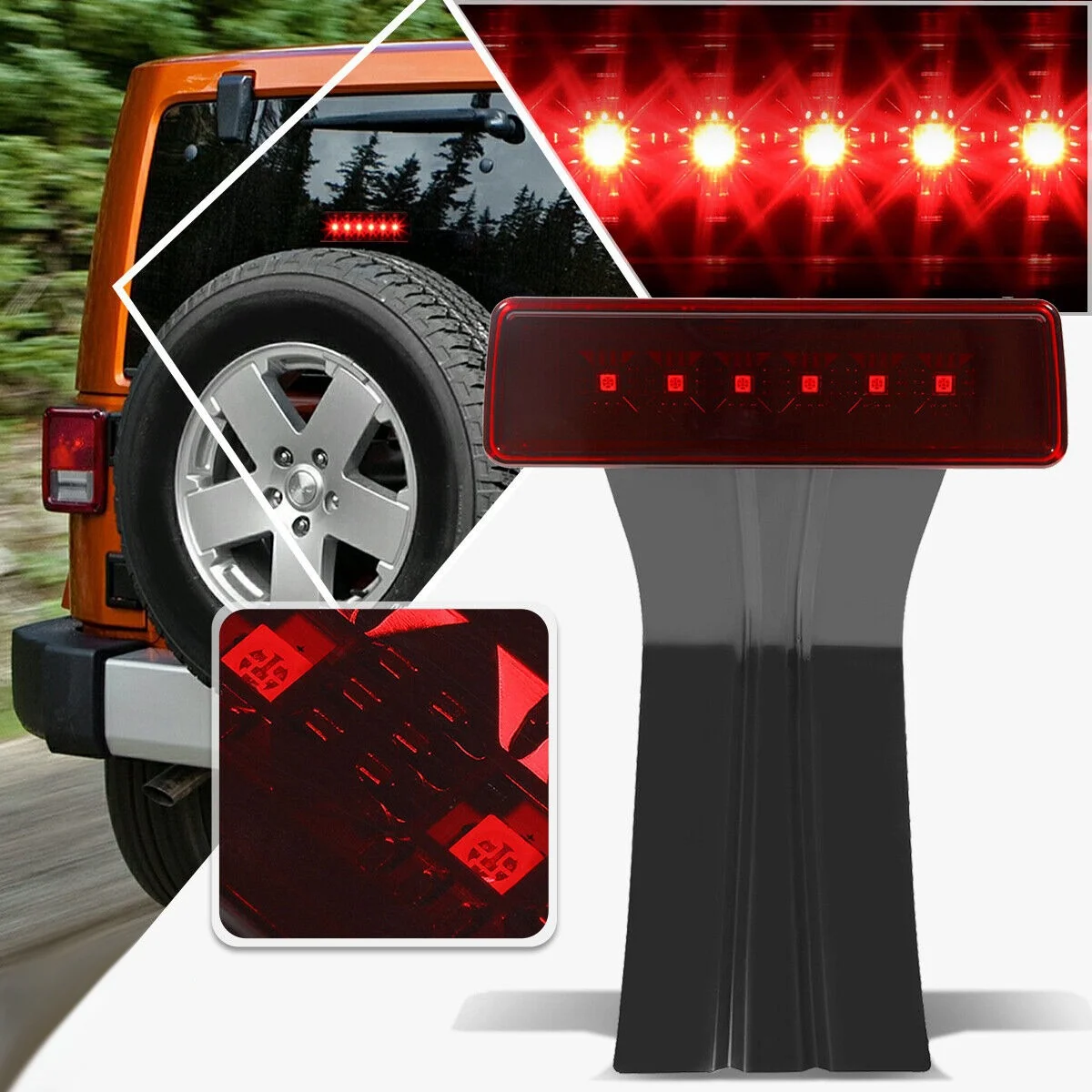 Car Third Brake Stop Light 68048581AA for Jeep Wrangler JK 2007-2018 Rear High Mount Brake Signal LED Lamp Red & Black