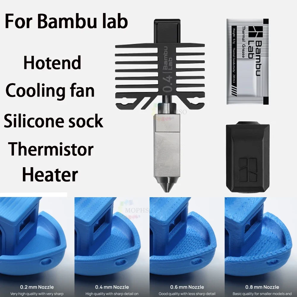 

Bambu Lab X1/X1C/P1P/P1S Hotend с охлаждающим вентилятором, закаленная медь, сопло 0,2/0,4/0,6/0,8 мм, детали 3D-принтера Hotend Bambulab x1C