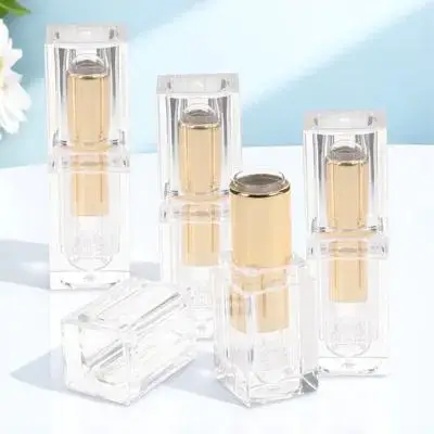 4 個の透明な空の口紅チューブ 再利用可能なリップクリーム容器 ベベルデザイン DIY リップクリーム収納チューブ 軽量