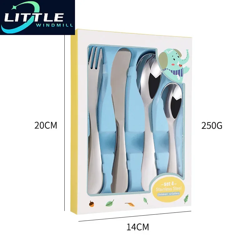 Stainless Steel Kid Cutlery Cartoon Pattern Carving Children Tableware Western-style Spoon Fork Set Baby Flatware Dinnerware