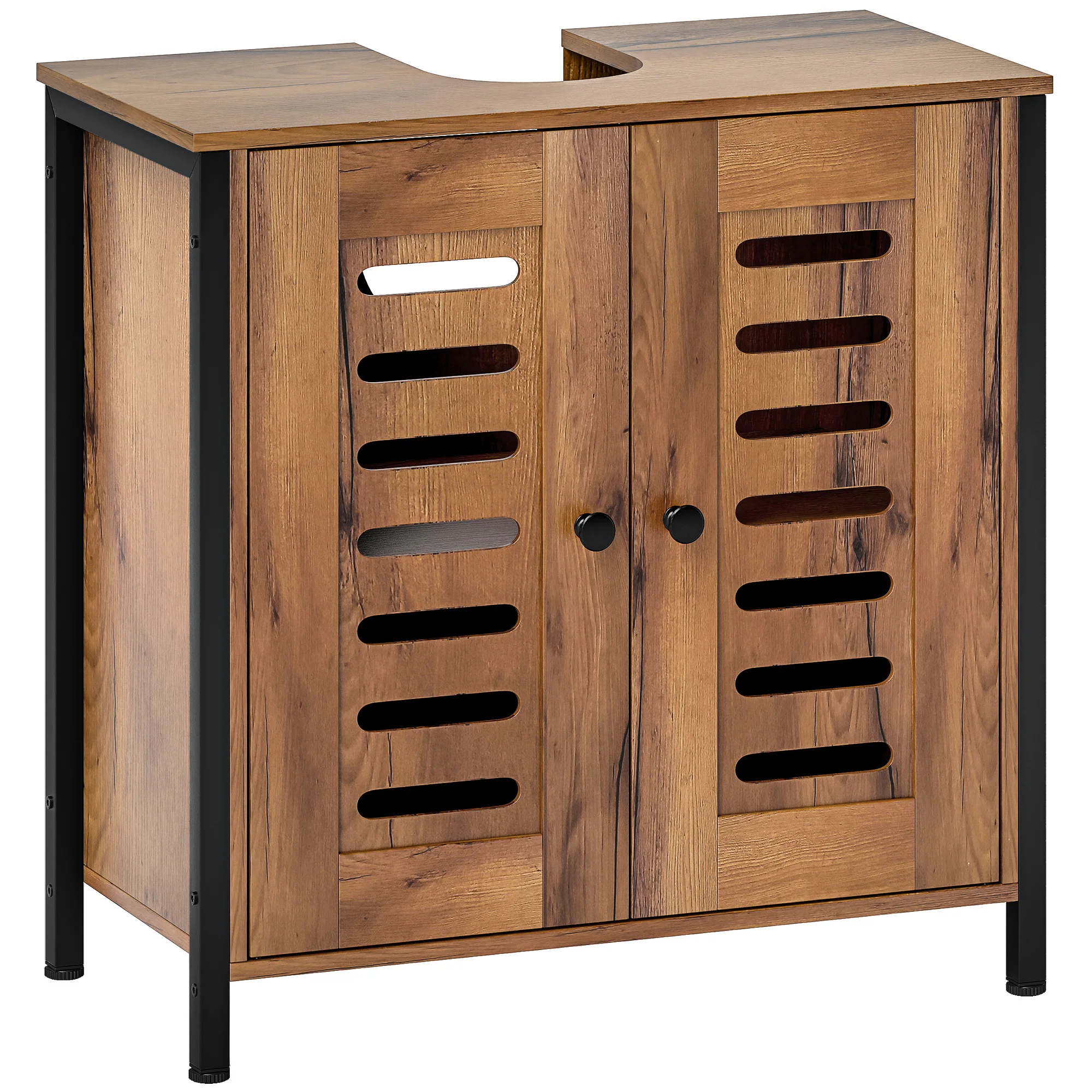 HOMCOM Mueble Bajo Lavabo Industrial 2 Puertas de Lamas 60x30x60 cm Marrón