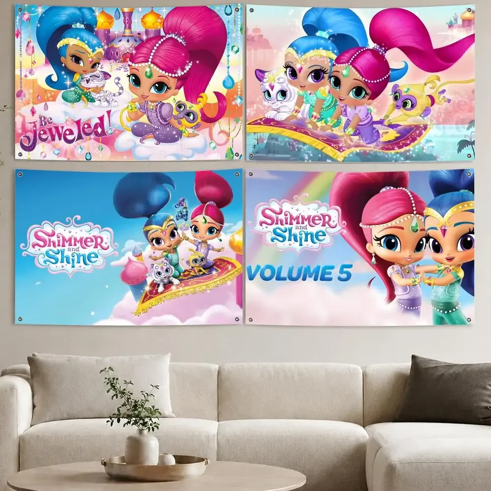 Shimmer and Shine Flags Aesthetic Wall Tapestry Printed Wall Hanging Living Room Party Outdoor Decor
