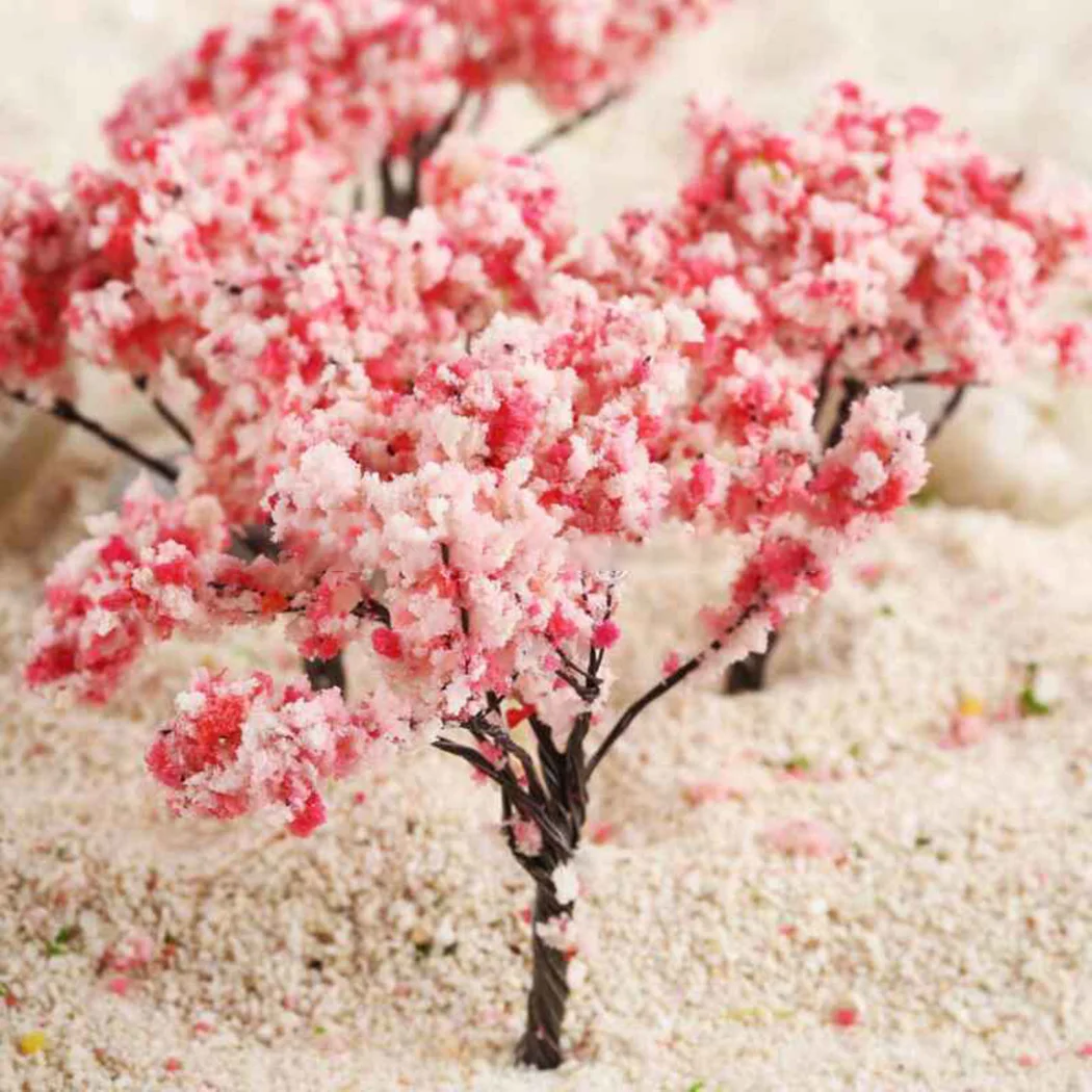 20pcs Mini Cherry Flower Tree Model Plant Diorama Kits Diy Sand Table/HO Railway Scene Layout Railway Layout Scene Decoration