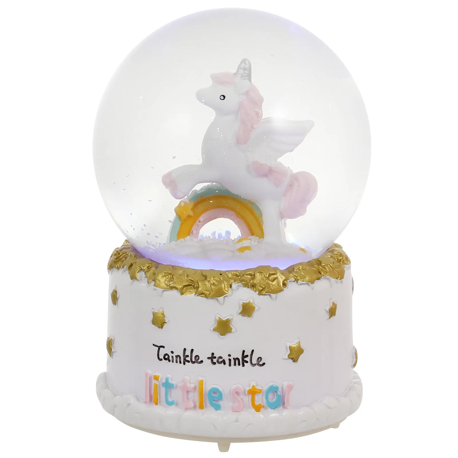Unicorn Music Box Crystal Ball Ornament with Rotating Ball Melody Night Light Desktop Decor for Bedroom Living Room Office Study