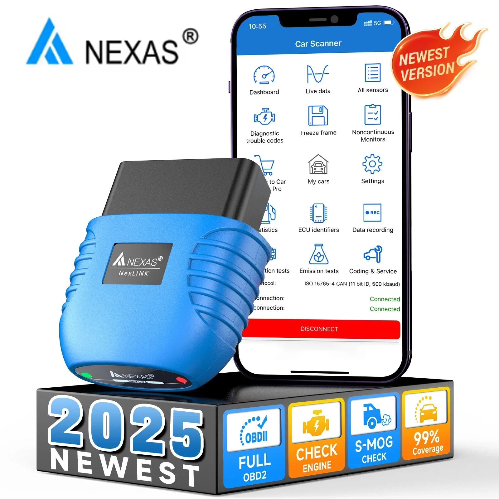 NEXAS NexLink Motocycle Diagnostic Tool Bluetooth 5.0 OBD2 EOBD Scanner for iOS Android Windows Fault Code Reader Check Engine