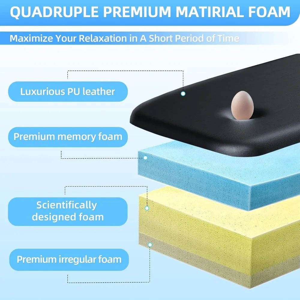 طاولة تدليك واسعة قابلة للتعديل مقاس 31 بوصة مع مسند ظهر لعلاجات السبا الاحترافية، جلد أسود، تدعم ما يصل إلى 1500 رطل #3