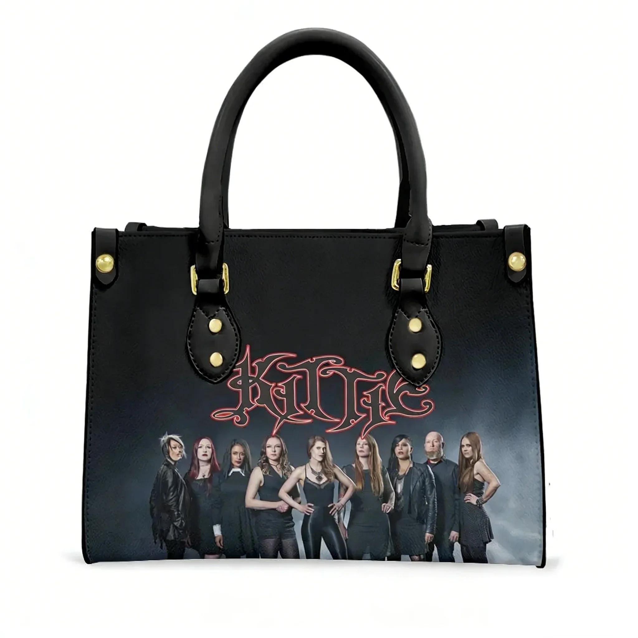 Kittie Heavy Metal Band Tote Bag Purse Womens Mens Personalized Text Image PU Leather Handbag Business Shopping Gift Bags