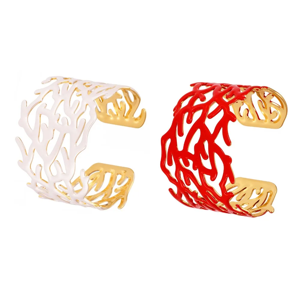 

Women's Bracelets Summer Niche Coral Shaped Wide Face Oil Dripping Arm Ring Stainless Steel Fashionable Jewelry Accessories
