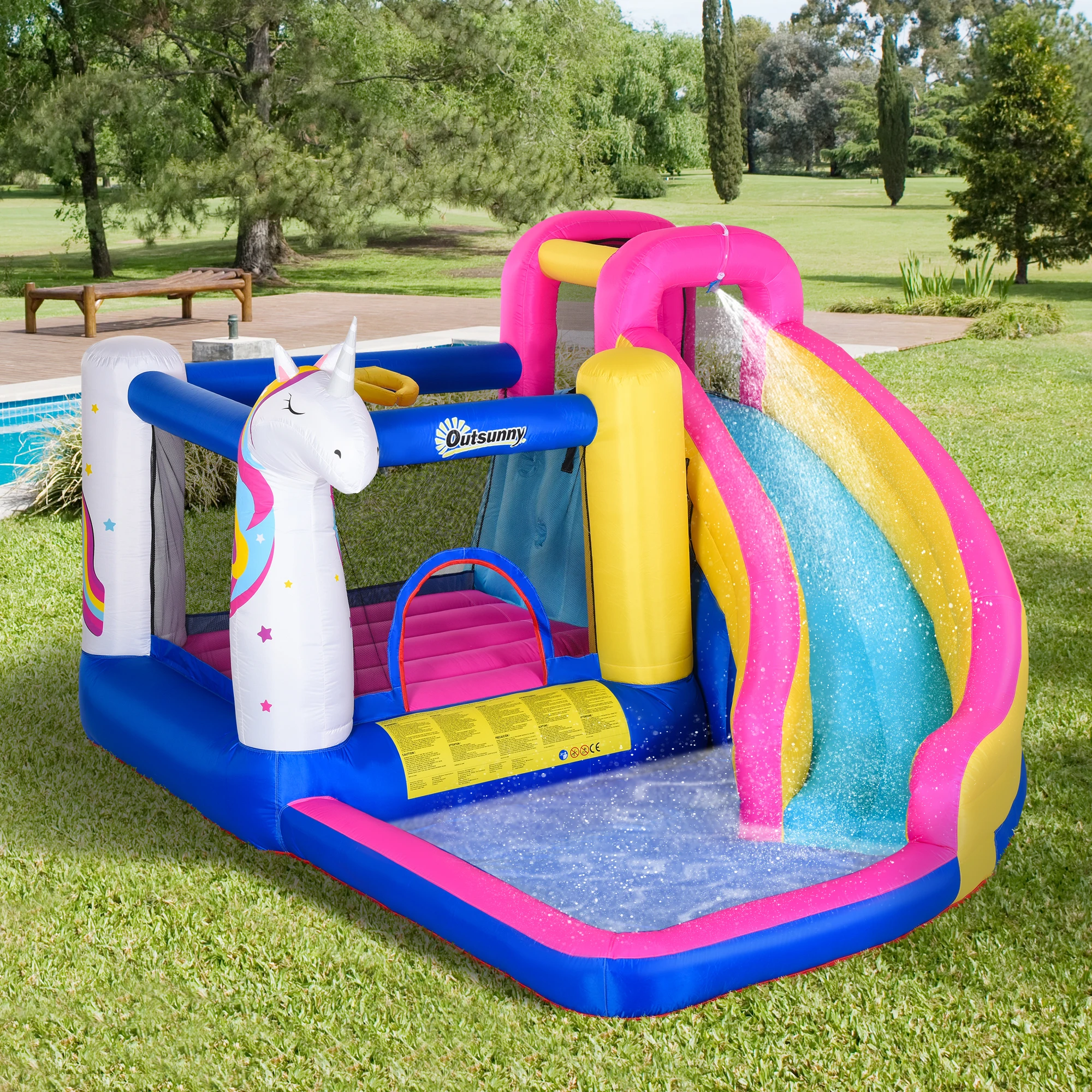 Opblaasbaar springkasteel met glijbaan, opblaasbaar speelkasteel met blower, waterpark voor kinderen