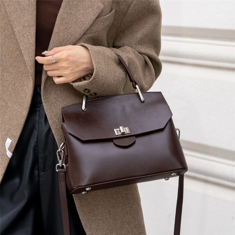 

Burminsa Vintage Cowhide Genuine Leather Tote Handbags For Women 2025 Luxury Designer Work Office Ladies Shoulder Crossbody Bags