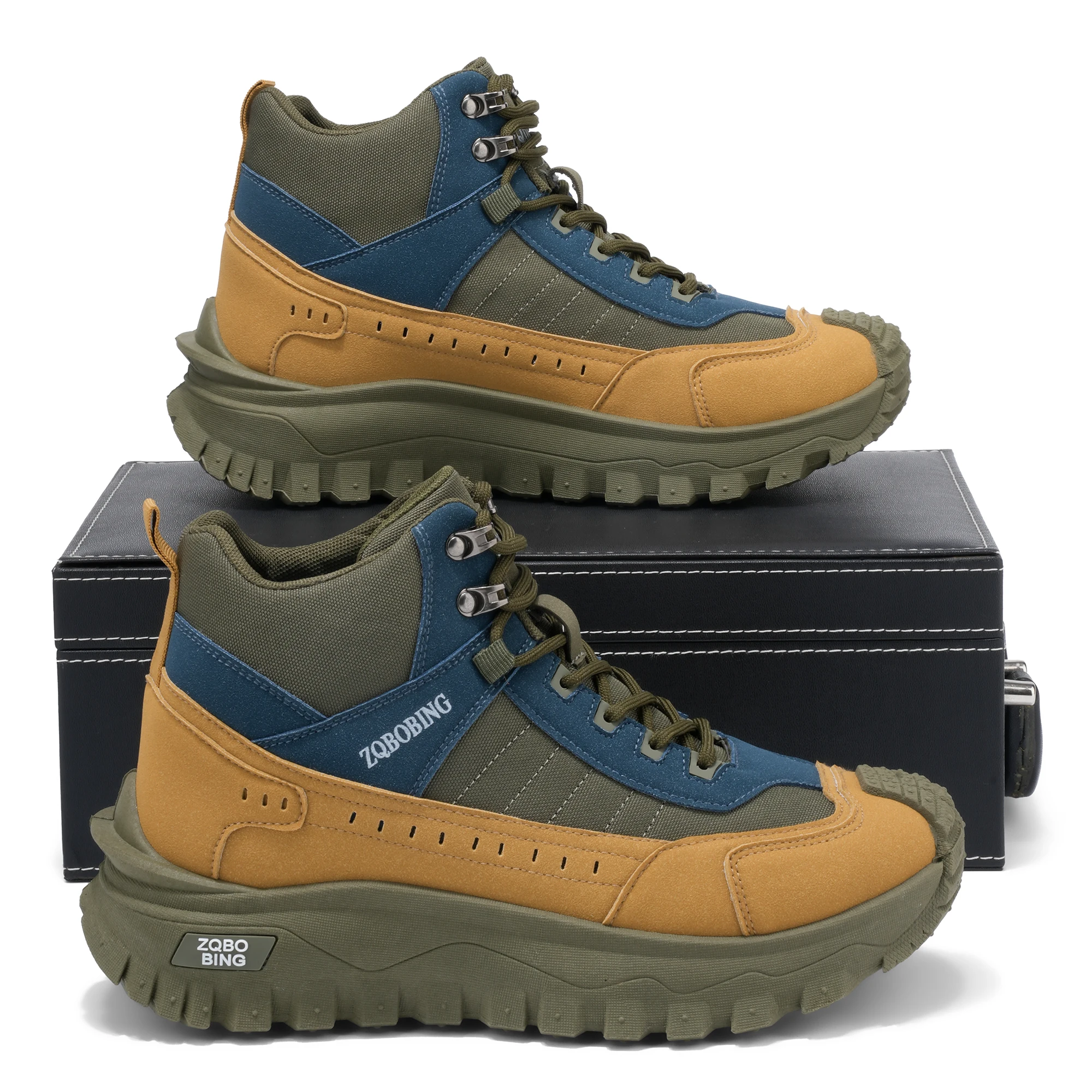 Neue Herbst- und Winter-High-Top-Outdoor-Wanderschuhe für Herren, Größen 39-48, dickbesohlte, rutschfeste, verschleißfeste Arbeitsschuhe, Farbblockierung, vielseitig, trendig, höhenvergrößernde Herren-Sportschuhe – Detail 14
