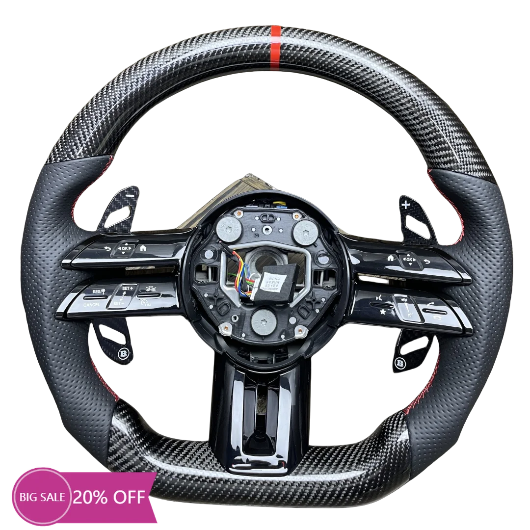 

Business 3-Spoke 40MM Leather & Carbon Fiber Steering Wheel for Mercedes-Benz C-Class E-Class Without airbags