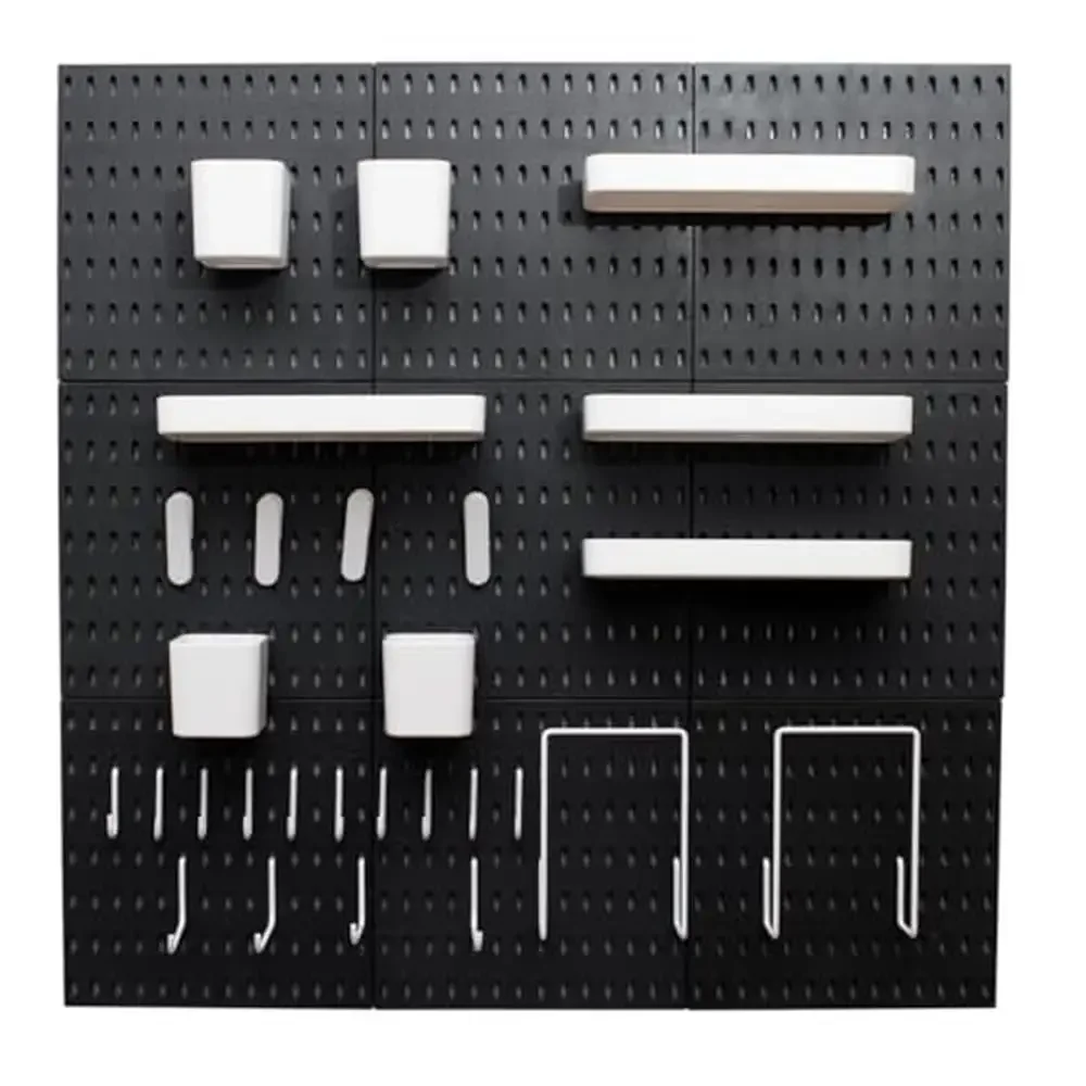 Wall Mounted Pegboard Set Kitchen Bathroom Office Bedroom Storage Organizer Kit 9-Pack White & Black Pieces