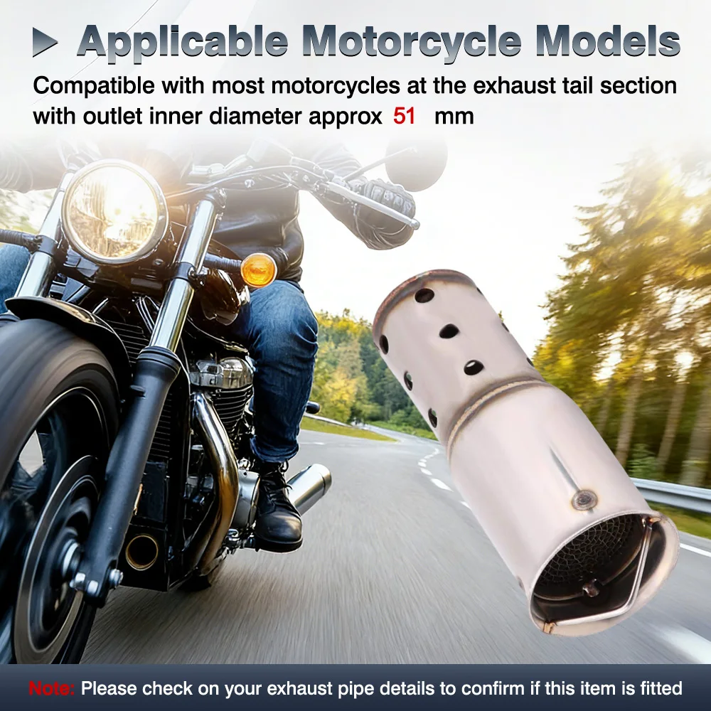 

Motorcycle Muffler Stainless Steel Extended Flat Bottom Design Stable Exhaust Flow For Motorbikes 51mm/2.01in