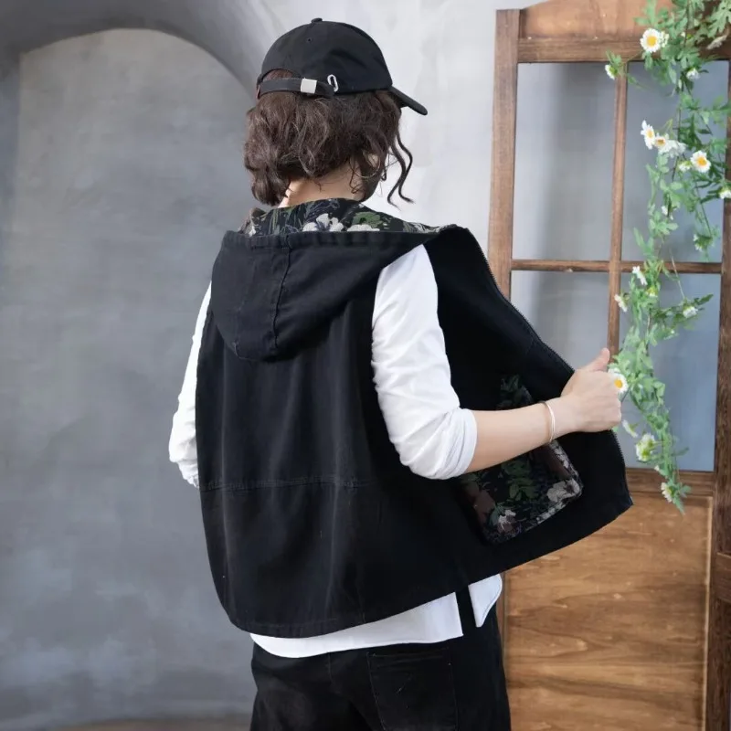 Comfort Fit Mom's Floral Print Denim Vest for Women 2025 Seasonal Casual Outerwear​