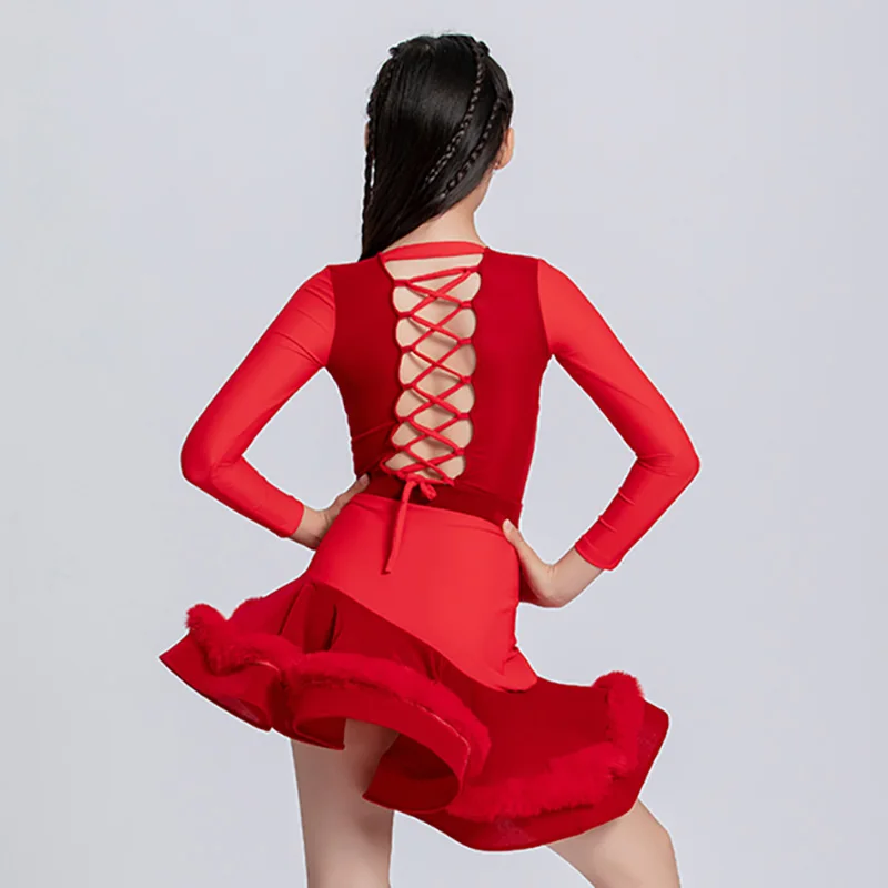 vetements-de-danse-latine-en-maille-de-velours-rouge-pour-filles-body-et-jupes-professionnels-costumes-d'entrainement-de-competition-pour-enfants