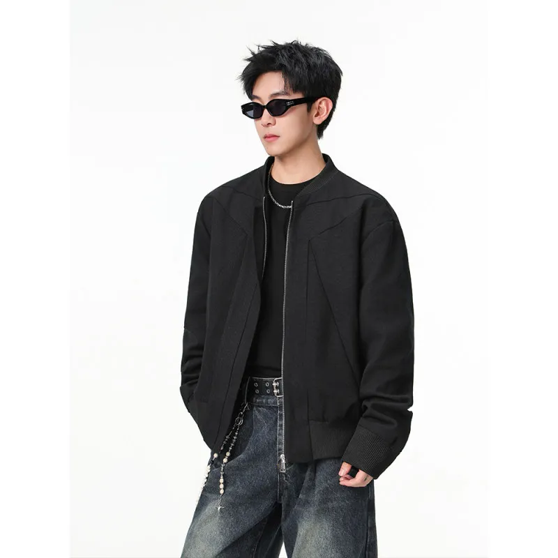 جاكيت كاجوال مغسول للرجال مقاس صغير، ملابس رجالية بمقاس S، ياقة فضفاضة قائمة، تصميم مثلث، ملابس خارجية للراحة، نمط قصير، مصنو...