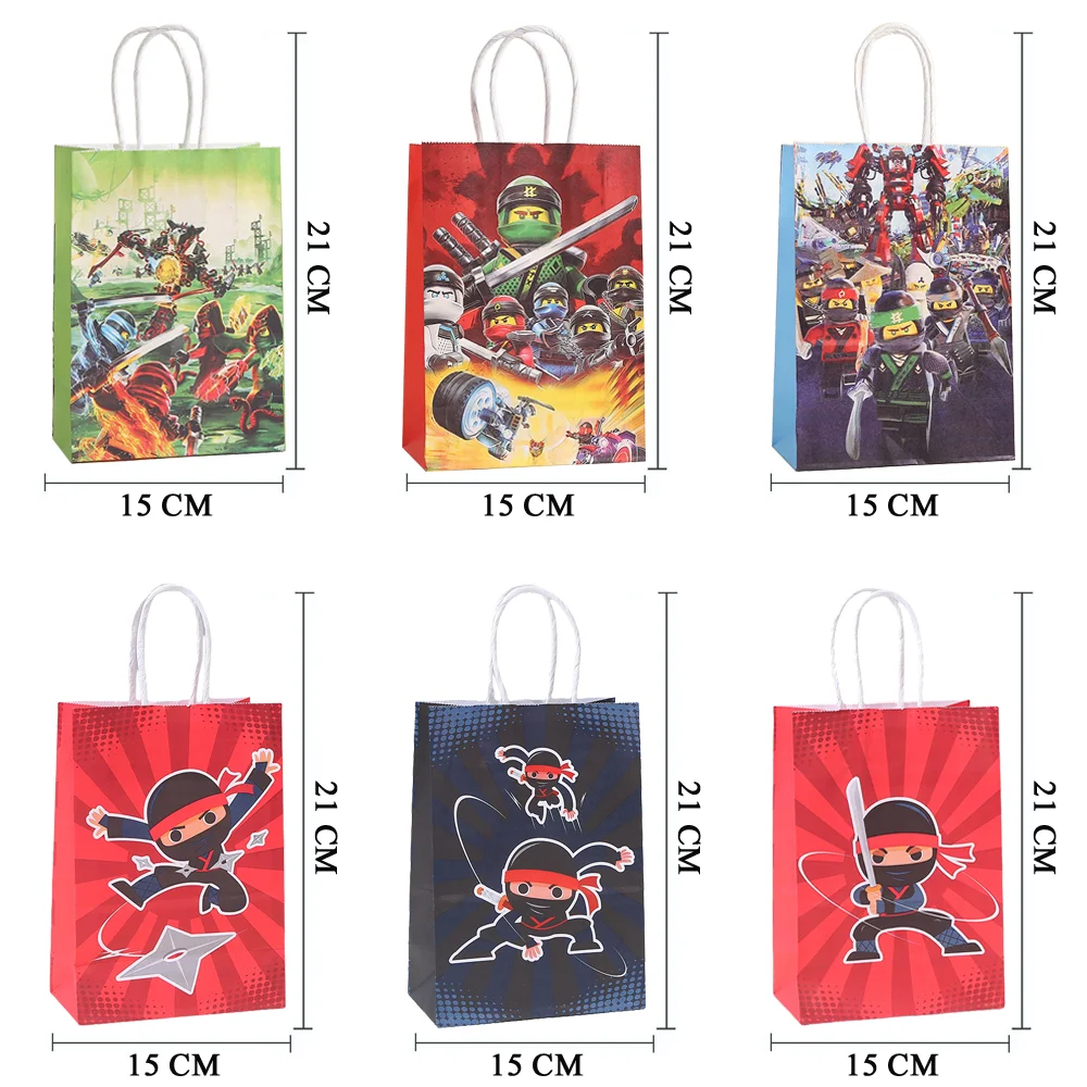 1/3/6pcs Cartoon Ninja Gift Bags Ninja Birthday Party Paper Candy Treat Goody Bag Girls Favors Baby Shower Decoration Supplies