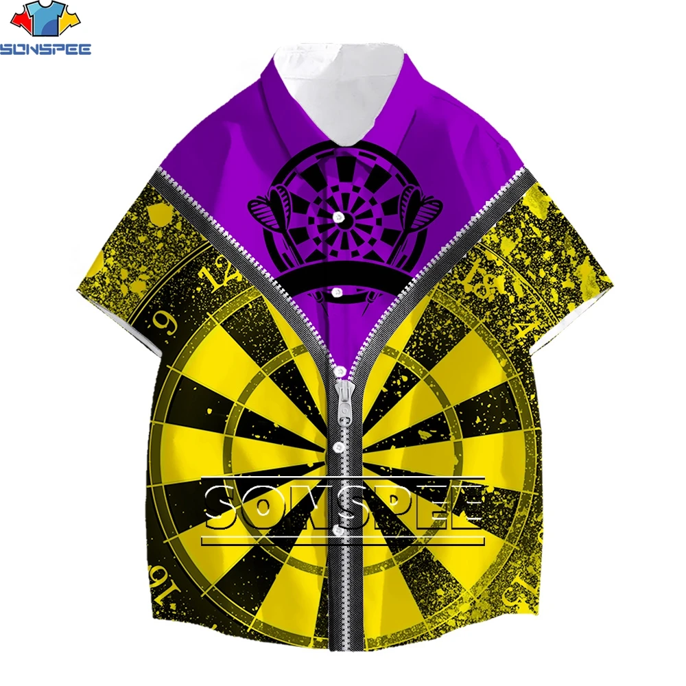 SONSPEE Darts Throw Game Graphic 3D Print Hawaiian Shirt Men Women Designer Hip hop Harajuku Shirt Beach Short Sleeve Blousers