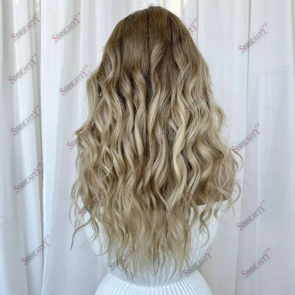 Light Brown Ombre 100% Remy Brazilian Hair U Part Wig Human Hair for Women Full Machine Made Body Wave Glueless 1*4 V Part Wig