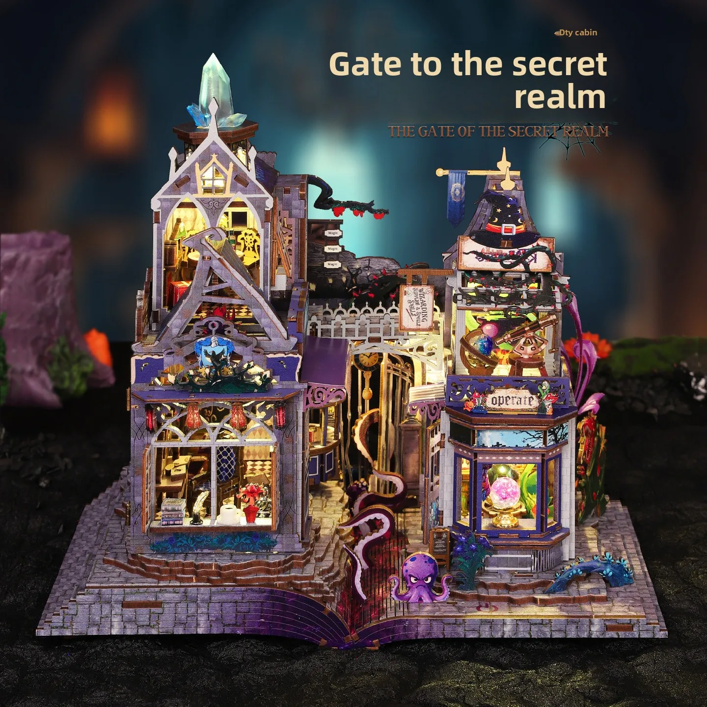the-gate-of-secret-realm-diy-wooden-cabin-toy-model-50-pieces-manual-assembled-book-stand-ages-14-3d-wooden-puzzle