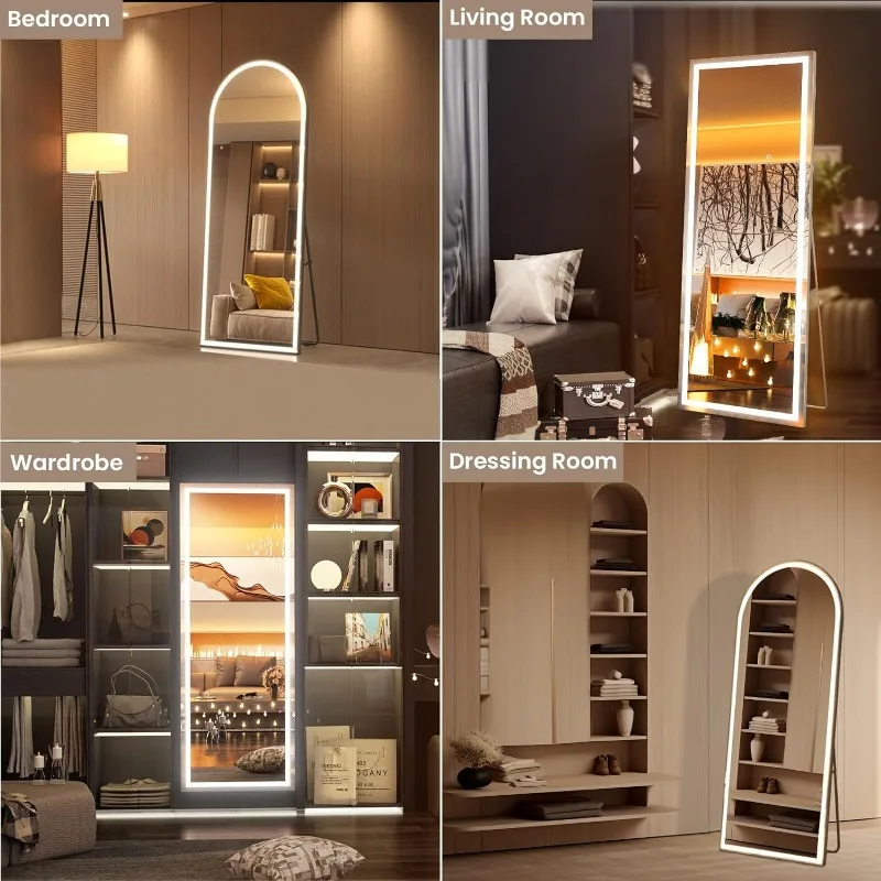 LED Full Length Espelho com luzes, Light Frame, iluminado Piso Espelho, Dimmable e 3 Modos de Cor, LED Full Body Dressing, 67X2 4 Polegada