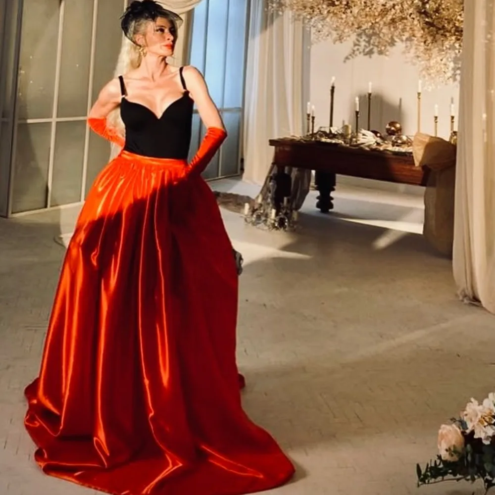 

Красные длинные женские юбки с высокой талией, атласная драпированная атласная длинная юбка для дня рождения на Новый год, юбка Dancek