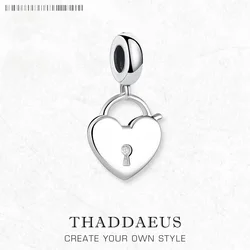 Lockheart Heart Padlock Dangle Charm Pendant Romantic Sterling Silver 925 Fashion Jewelry Women Love Valentine Day Gift