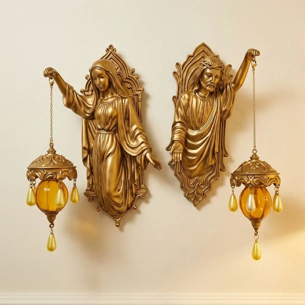 Vintage Religious Figure Led Wall Lamp Church Style Crystal Pendant Christ Themed Lamp Resin Fade Resistant