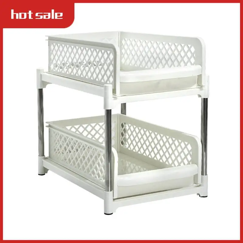 

AT48-Space-Saving Design 2-Layer Organizer With Pull-Out Drawers, Sliding Bathroom And Kitchen Cabinet Storage