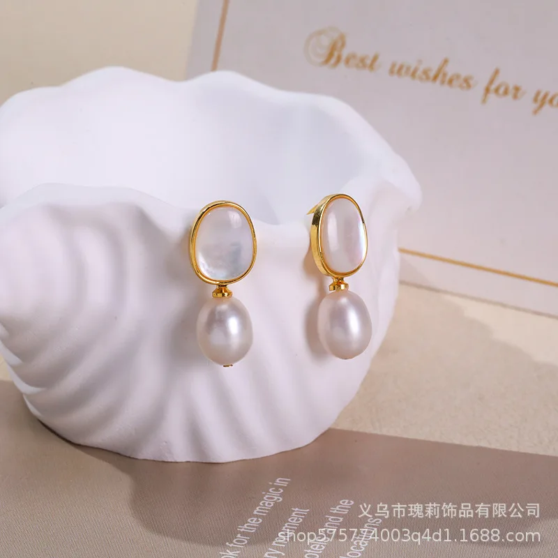 

New Fritillary Earrings Natural Freshwater Pearl Stud Earrings French Gentle Fairy Earrings Premium Jewelry