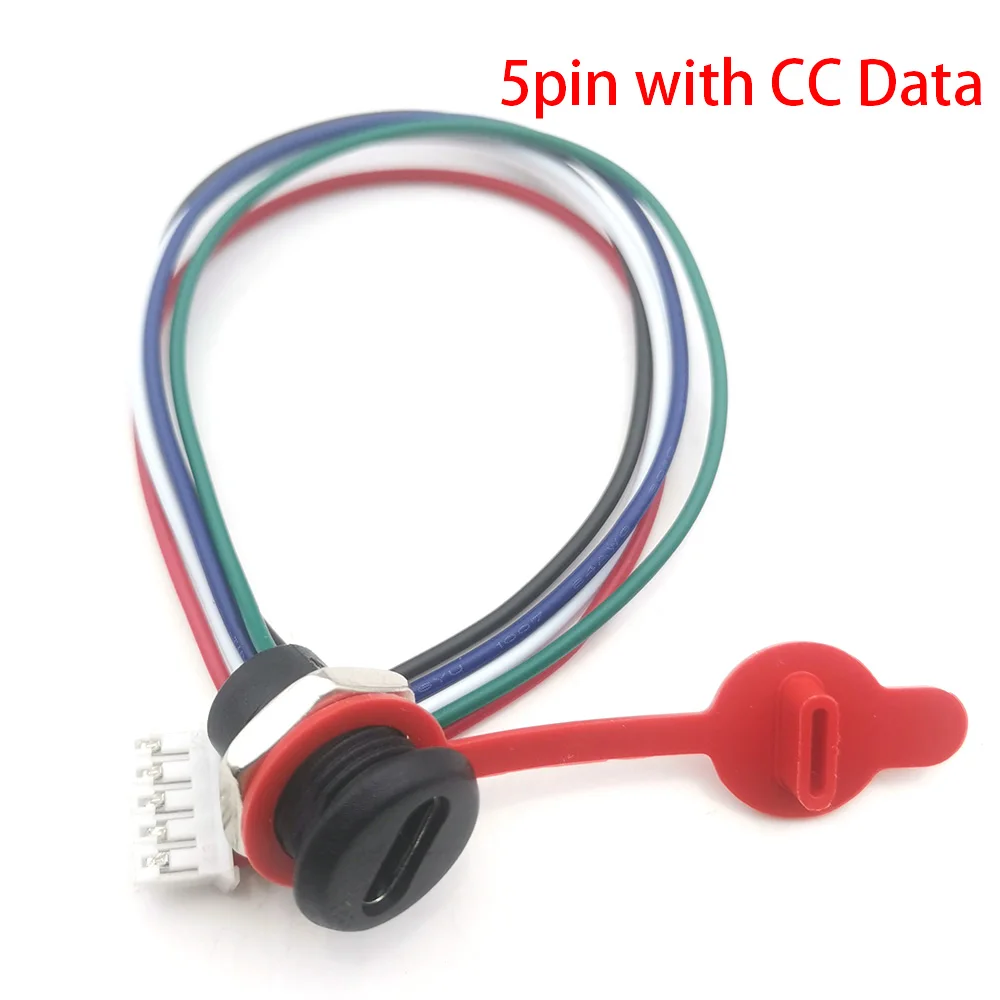 5 핀 USB-C 유형 C-PH2.0 여성 확장 데이터 충전 케이블 패널 마운트 나사 구멍 유형 C 커넥터 잭 CC 핀 와이어
