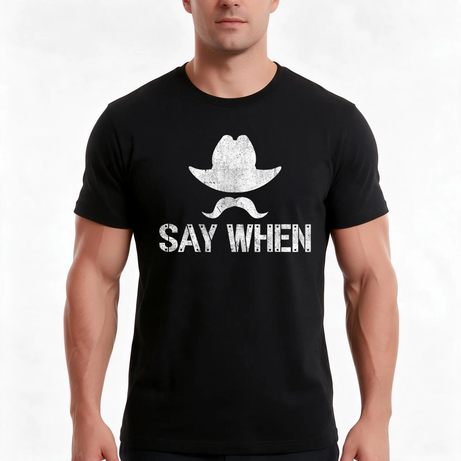 Say When I'm Your Huckleberry Funny Western Mustache Vintage T-Shirt Summer Casual Cotton Tee Oversized Streetwear Tops