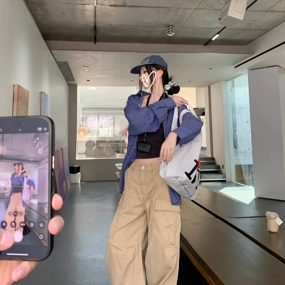 Pantalones de trabajo de talla grande 300 Pou, ropa de calle Retro americana, pantalones casuales sueltos de pierna ancha para hombres, cintura alta versátil de verano...