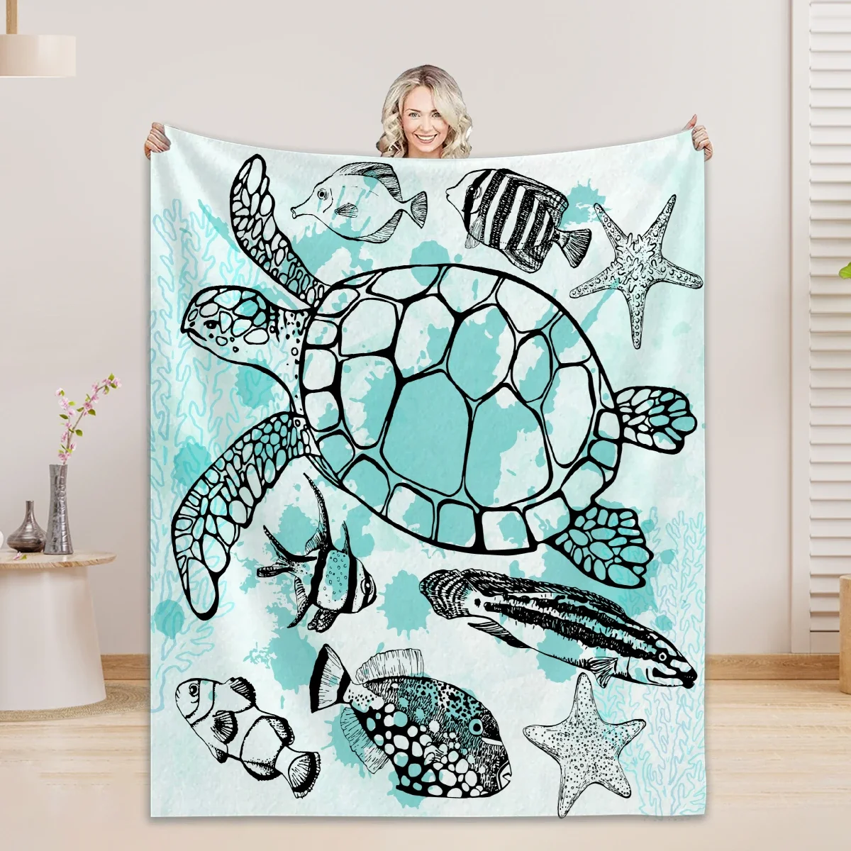 

Flannel Fleece Bed Blanket Lightweight Cozy Throw for Couch Sofa Bedroom Adults Teens Sea Turtle Ocean Animal Design