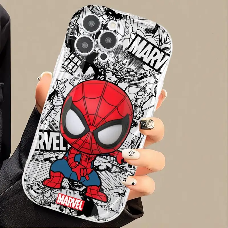 Cartoon Marvel Sqiderman Cover Phone Case for Apple iPhone 13 15 Pro Max 14 13 Pro 11 12 14 Plus 15Plus Wave Soft TPU