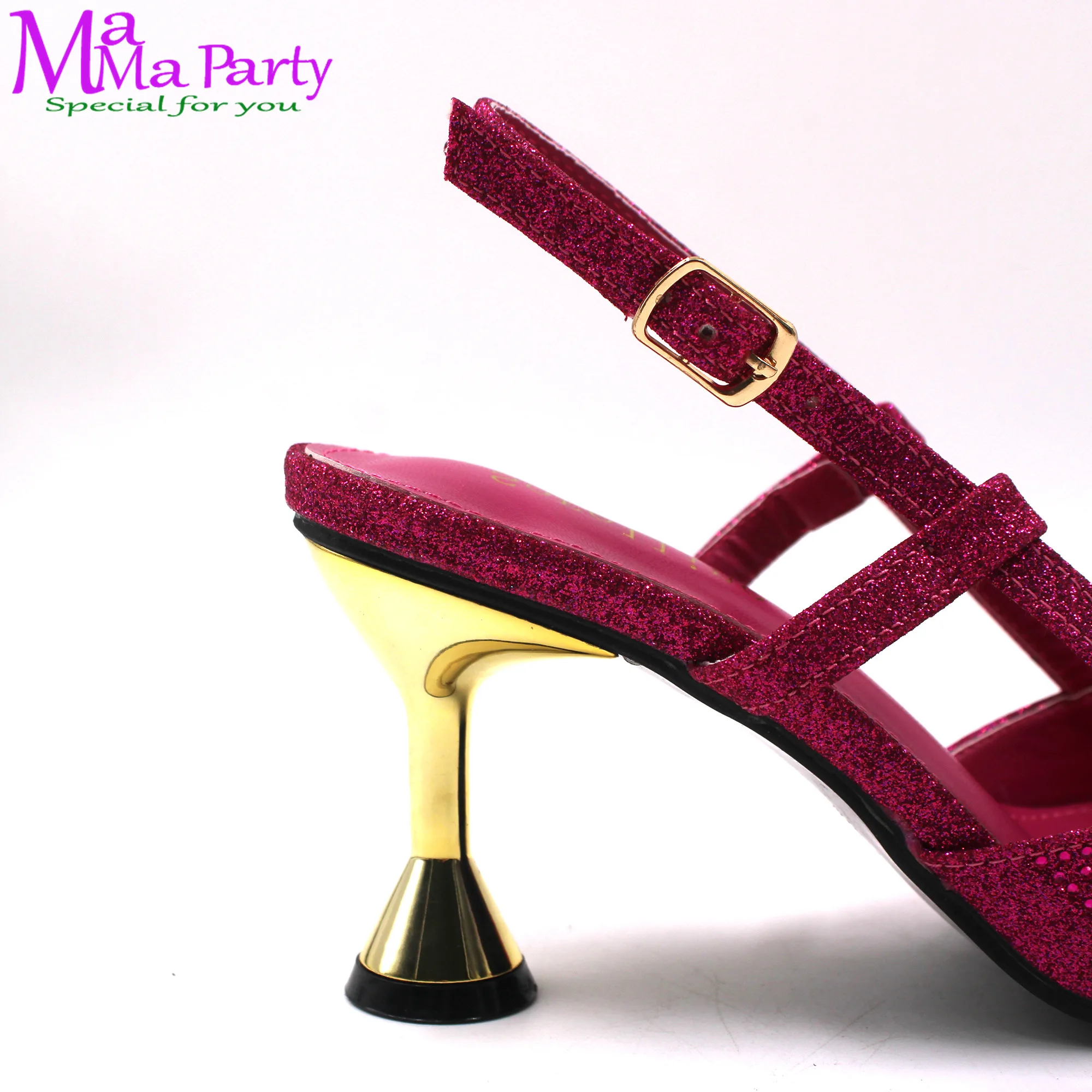 2024 Sexy Office Ladies Shoes and Bag Set High Quality New Design Pointed Toe with Crystal  Fuchsia Color for Party