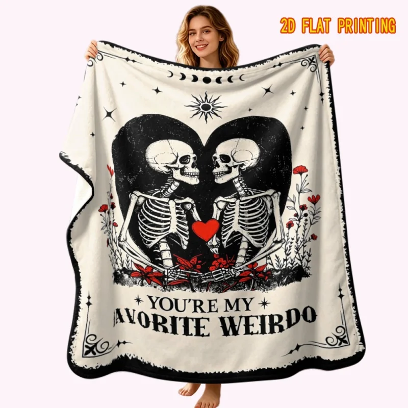 Paar-Skelett Rotes Herz Mond Stern Gotische Flanell-Decke, Weiche Halloween-Decke für Sofa Bett Romantisches Paar-Geschenk
