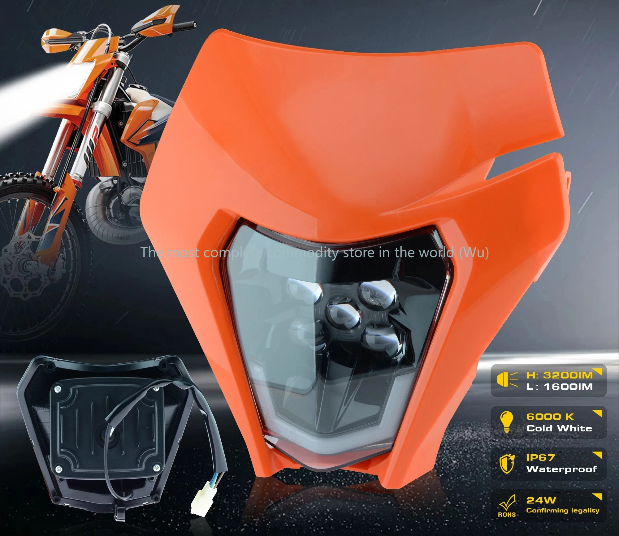

Powerzone Motorcycle LED Headlight Plate for KTM EXC XC SX MX XC 125 250 300 450 Supermoto Enduro Universal Dirt Bike Headlights