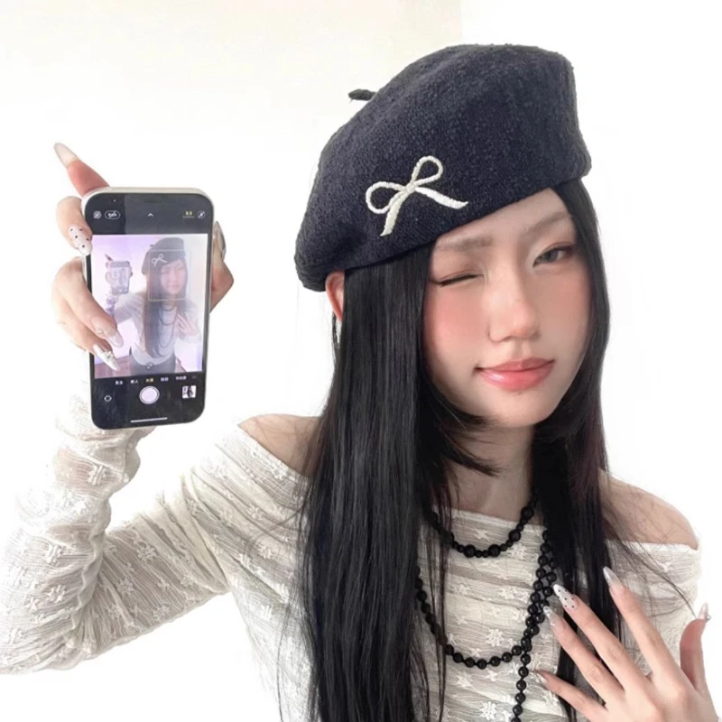 Niche Design Bow Embroidery Berets for Women Spring and Summer Versatile Fashion Breathable Show Face Small Sweet Painter Hats image 5