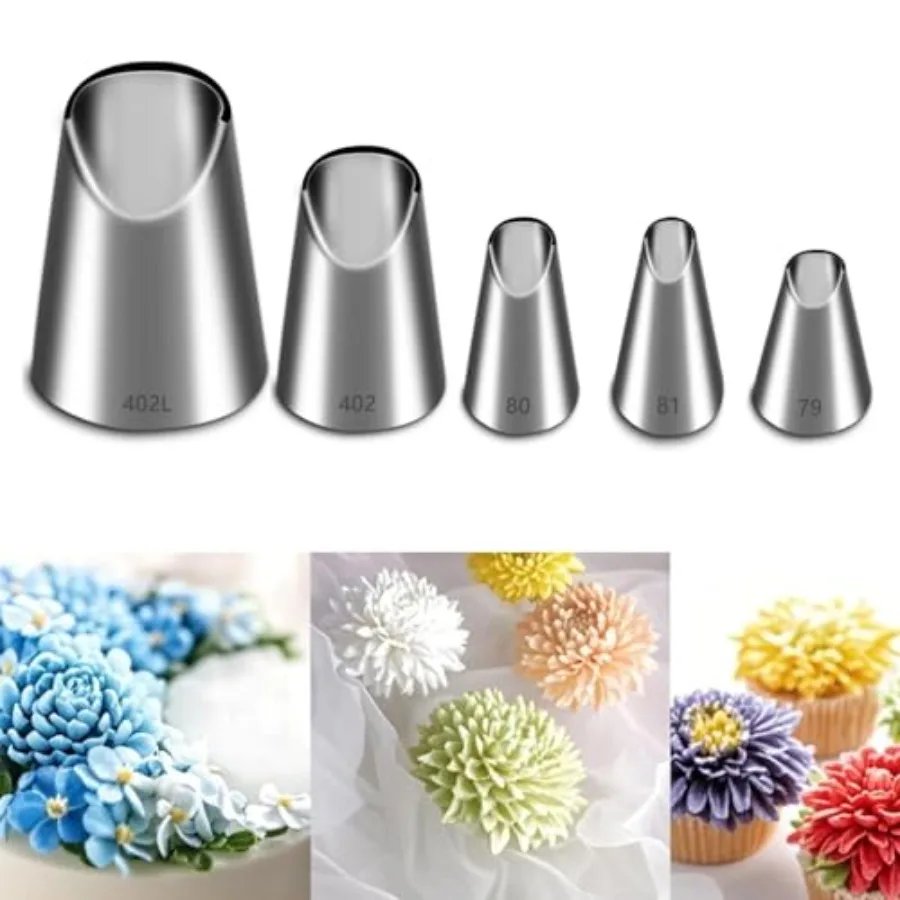 5 Pieces Rose Flower Ping Ts Set Stains Steel, Cake Decorating Ts, Frosting Icing Ts, 402L 402 79 80 81
