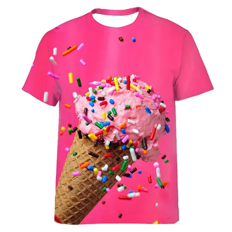 

Футболка мужская с круглым вырезом, модная тенниска с 3D-принтом мороженого, крутая повседневная майка с короткими рукавами, свободная уличная одежда, лето