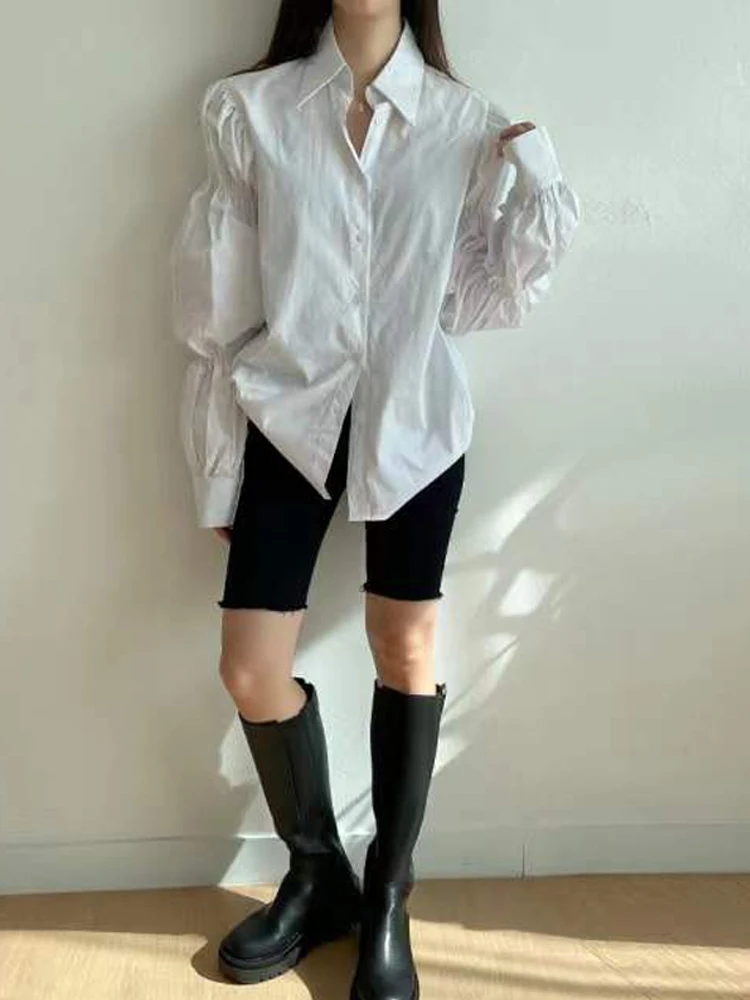 Ele Colletto bianco Lanterna Sve da donna irt Coreano Sle Design all'inizio della primavera Top lungo con strato base Sve