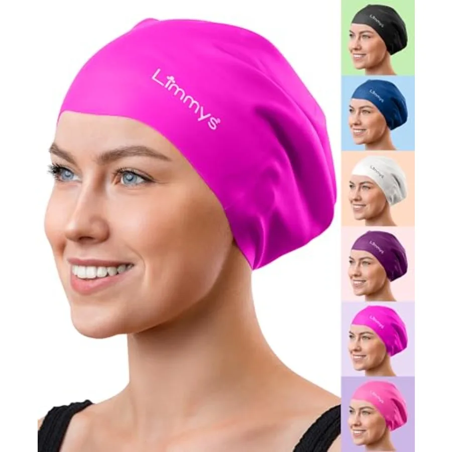 Long Hair Swim Cap for Women and Men Extra Space Stretch Latex-Free Silicone Swimming Cap for Thick, Curly and Long Hair Comfor