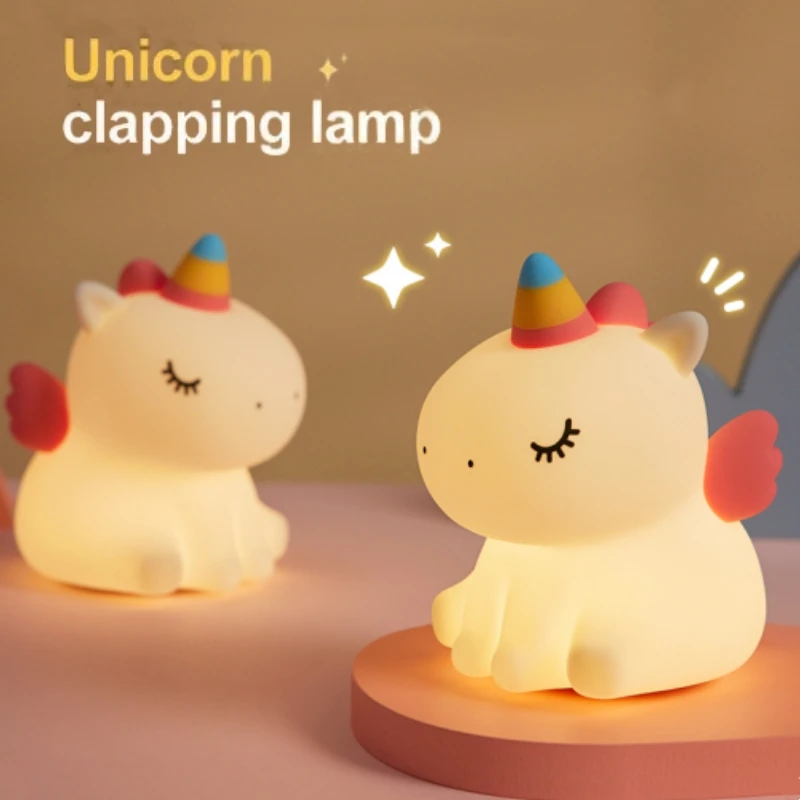

Unicorn Silicone Patting Night Light Rechargeable Bedside Nightlight Atmosphere Lamp For Child Holiday Gift Room Decor Lighting