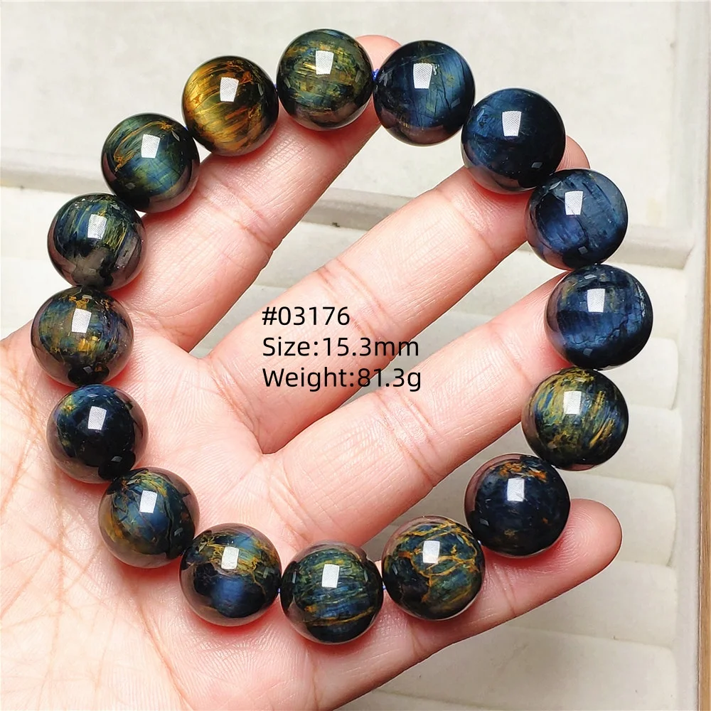 Natural Blue Pietersite Round Beads Bracelet Chatoyant Cat Eye Yellow Fire Namibia PIetersite AAAAA