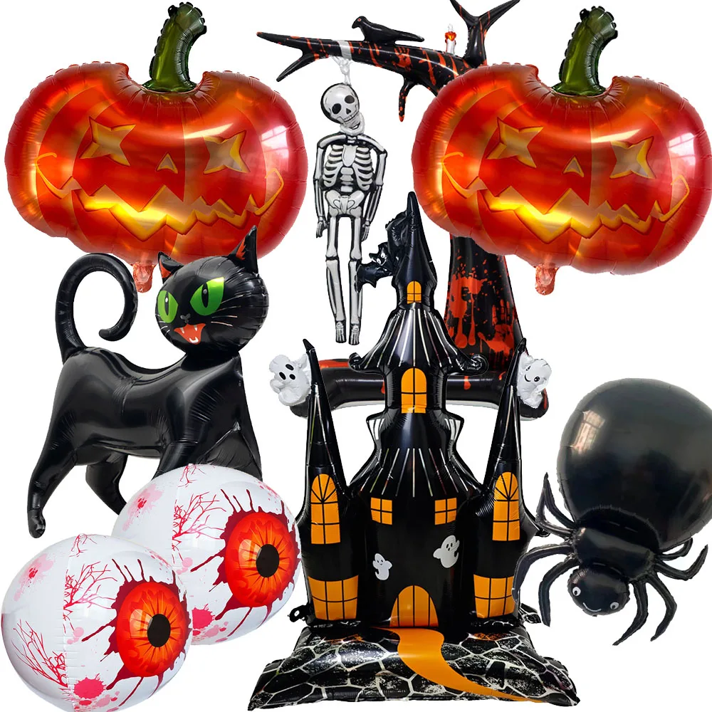 Halloween-Boo-Folienballons, Totenkopf-, Geister-, Spinnen-, Katzen-, Kürbisballons, Happy Halloween Night, Trick-or-Treat-Party-Dekorationszubehör