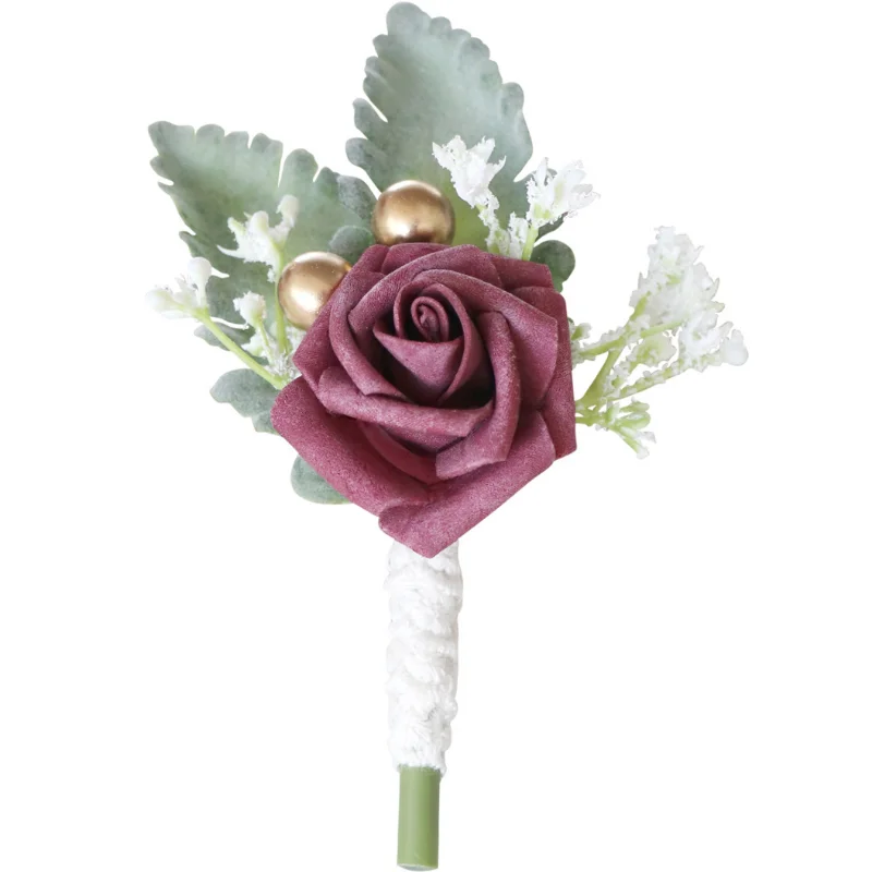 Boutonniere for Groom Corsage Wedding Rose Artificial Men Brooch Flowers Suits Decoration Prom Marriage Accessories