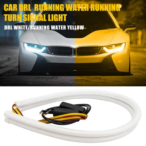 Coche 30/45/60cm flujo Flexible coche DRL señal de giro ojo de Ángel blanco ámbar LED luz de circulación diurna tira de faro led
