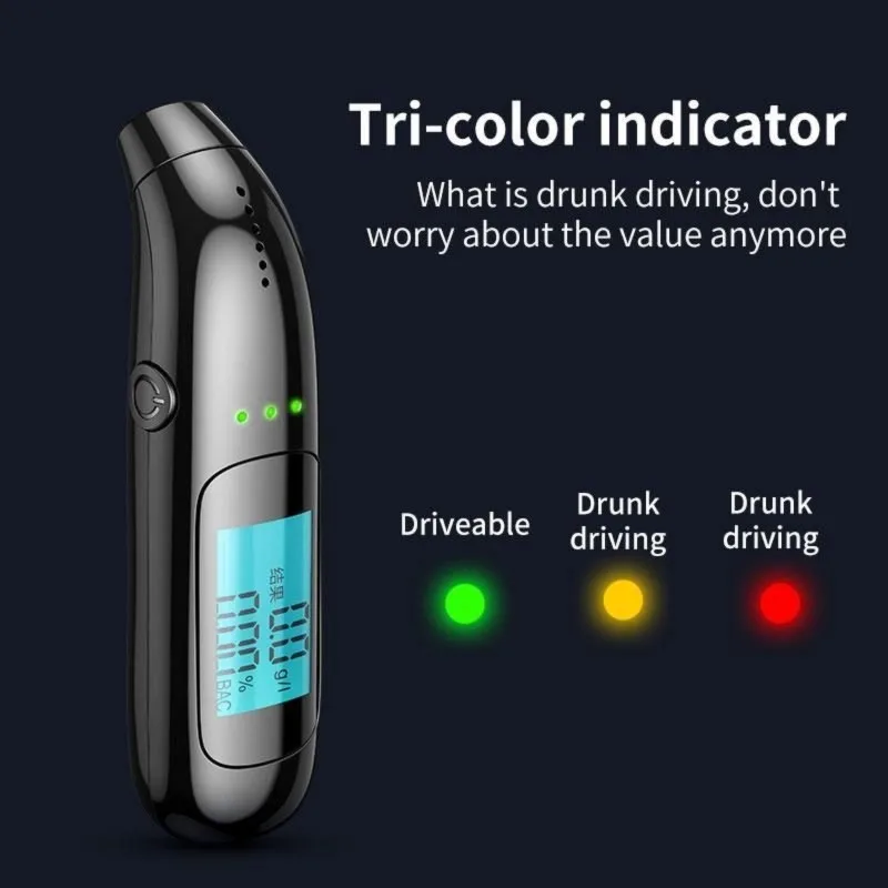 Alcohol Breathalyzer Digital Tester Portable Breath Tester Accurate Readings Grade Black